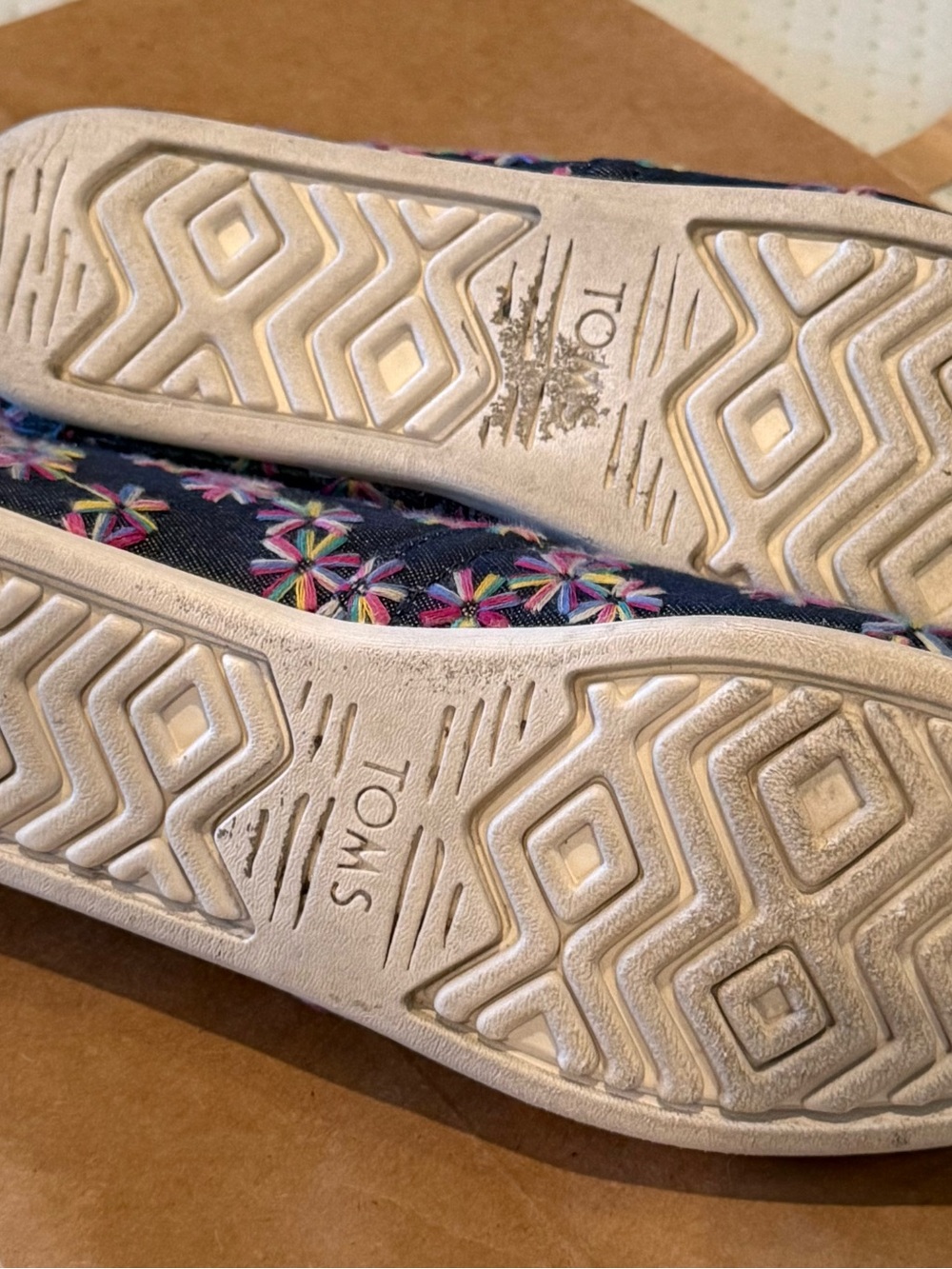 TOMS Navy Canvas Slip-Ons with Multicolor Floral Stitching - Picture 4 of 4